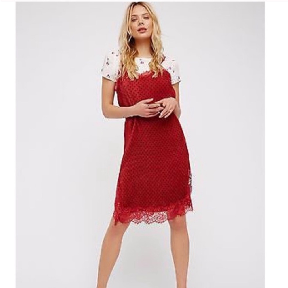 Free People Red Lace Midi Slip Dress